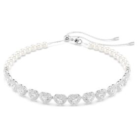 Ariana Grande X Swarovski choker med blandede slibninger, krystalperler, hjerte, hvid, rhodineret