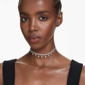 Ariana Grande X Swarovski Choker med krystalperle, rundslibet, hvid, rhodineret