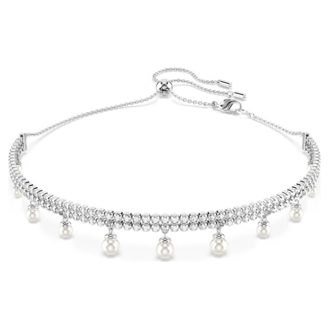 Ariana Grande X Swarovski Choker med krystalperle, rundslibet, hvid, rhodineret Ariana Grande X Swarovski Choker med krystalperle, rundslibet, hvid, rhodineret