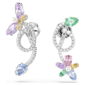 Ariana Grande X Swarovski dråbeøreringe med ørekappe i blandede slibninger, guldsmed, blomst, flerfarvet, rhodineret