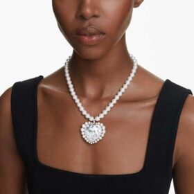 Ariana Grande X Swarovski halskæde med krystalperle, hjerteformet, hvid, rhodineret