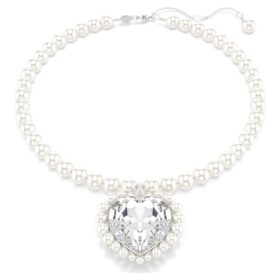 Ariana Grande X Swarovski halskæde med krystalperle, hjerteformet, hvid, rhodineret