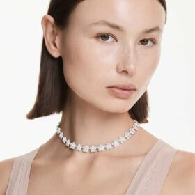 Ariana Grande X Swarovski halskæde, rundslibet, blomst, hvid, rhodineret