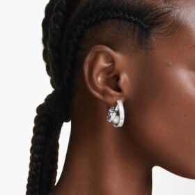 Ariana Grande X Swarovski hoopøreringe med krystalperler, baguetteslibning, hvid, rhodiumbelagt