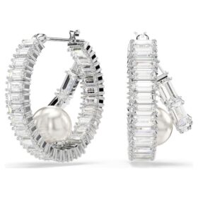 Ariana Grande X Swarovski hoopøreringe med krystalperler, baguetteslibning, hvid, rhodiumbelagt