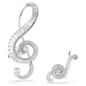 Ariana Grande X Swarovski klipsøreringe, asymmetrisk design, krystalperle, baguetteslibning, hvid, rhodiumbelagt