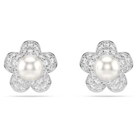 Ariana Grande X Swarovski øreringe med krystalperle, rundslibning, blomst, hvid, rhodineret