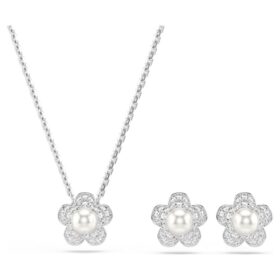 Ariana Grande X Swarovski-sæt med krystalperler, rundslibning, blomst, hvid, rhodineret