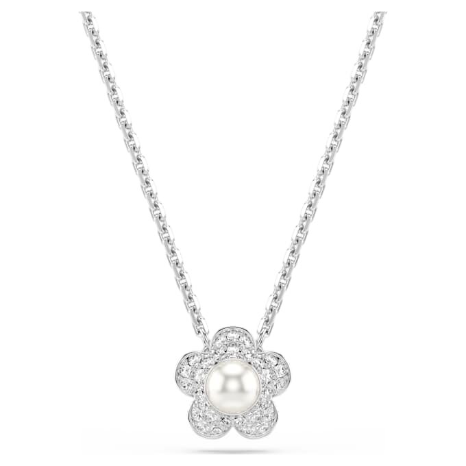 Ariana Grande X Swarovski-sæt med krystalperler, rundslibning, blomst, hvid, rhodineret Ariana Grande X Swarovski-sæt med krystalperler, rundslibning, blomst, hvid, rhodineret