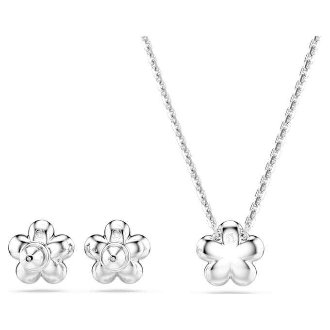Ariana Grande X Swarovski-sæt med krystalperler, rundslibning, blomst, hvid, rhodineret Ariana Grande X Swarovski-sæt med krystalperler, rundslibning, blomst, hvid, rhodineret