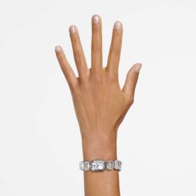 Armbåndsur med ottekantede krystaller, hvidt, rustfrit stål