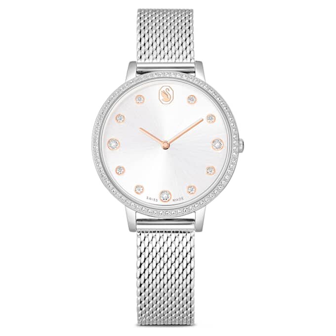 Clarica-ur, Swiss Made, metalarmbånd, sølvfarvet, rustfrit stål Clarica-ur, Swiss Made, metalarmbånd, sølvfarvet, rustfrit stål