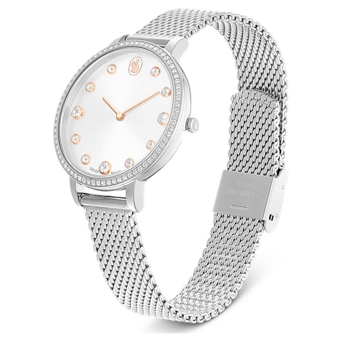 Clarica-ur, Swiss Made, metalarmbånd, sølvfarvet, rustfrit stål Clarica-ur, Swiss Made, metalarmbånd, sølvfarvet, rustfrit stål