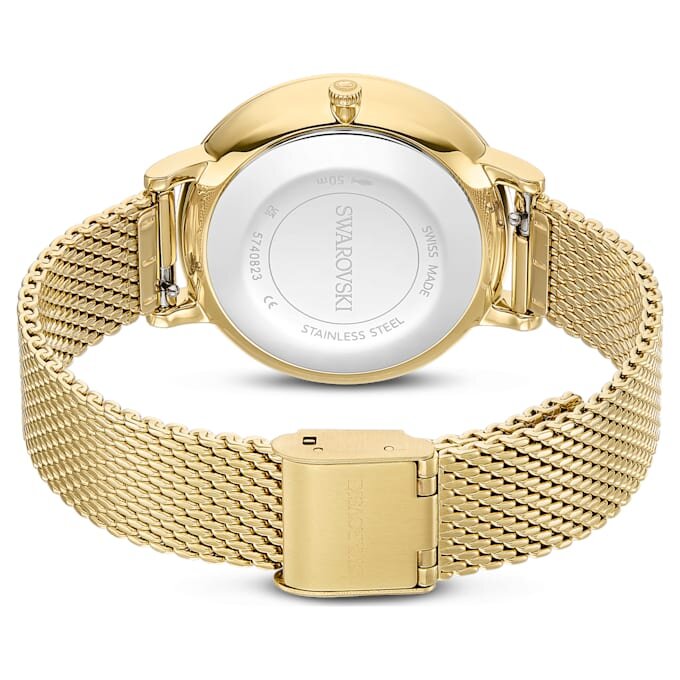 Clarica-ure, fremstillet i Schweiz, metalarmbånd, guldfarvet, guldfarvet finish Clarica-ure, fremstillet i Schweiz, metalarmbånd, guldfarvet, guldfarvet finish
