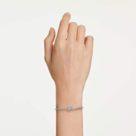 Constella armring, rundslibning, dansende sten, hvid, rhodineret