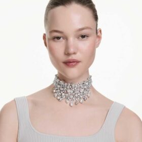 Constella Choker Krystalperle, rundslibning, hvid, rhodineret