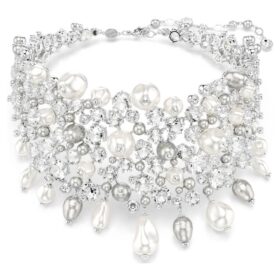 Constella Choker Krystalperle, rundslibning, hvid, rhodineret