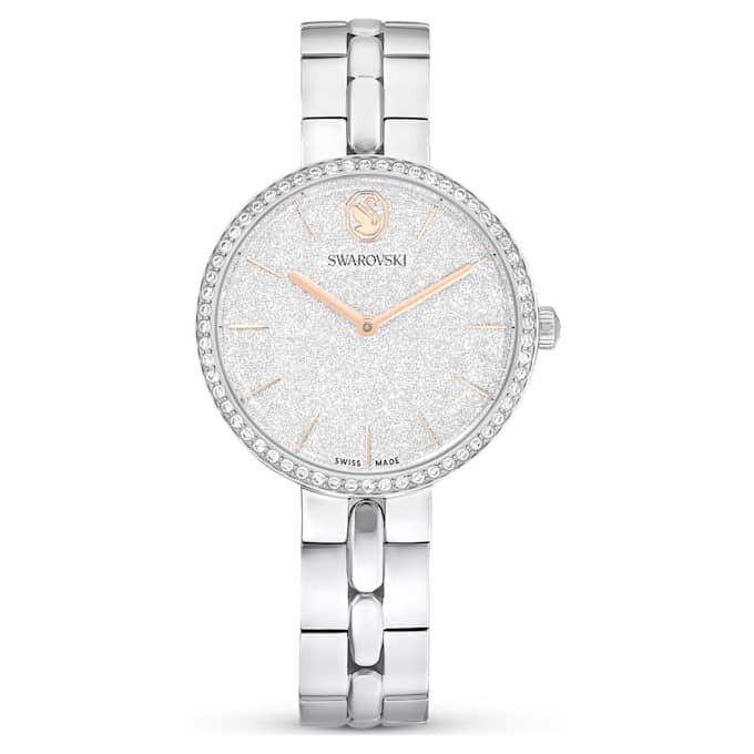 Cosmopolitan-ure, fremstillet i Schweiz, metalarmbånd, sølvfarvet, rustfrit stål Cosmopolitan-ure, fremstillet i Schweiz, metalarmbånd, sølvfarvet, rustfrit stål