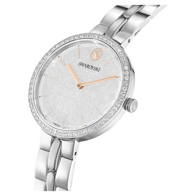 Cosmopolitan-ure, fremstillet i Schweiz, metalarmbånd, sølvfarvet, rustfrit stål Cosmopolitan-ure, fremstillet i Schweiz, metalarmbånd, sølvfarvet, rustfrit stål