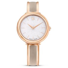 Crystalline armbåndsur, fremstillet i Schweiz, metalarmbånd, beige, rosaguld-farvet finish