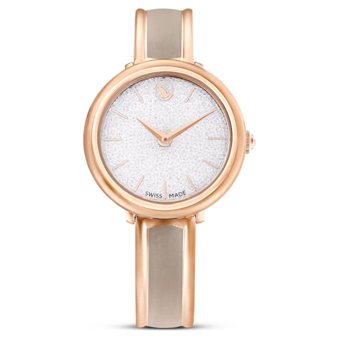 Crystalline armbåndsur, fremstillet i Schweiz, metalarmbånd, beige, rosaguld-farvet finish Crystalline armbåndsur, fremstillet i Schweiz, metalarmbånd, beige, rosaguld-farvet finish