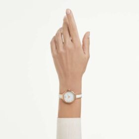 Crystalline armbåndsur, fremstillet i Schweiz, metalarmbånd, hvid, rosaguld-farvet finish