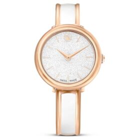 Crystalline armbåndsur, fremstillet i Schweiz, metalarmbånd, hvid, rosaguld-farvet finish