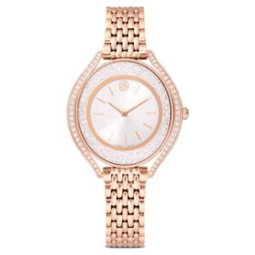 Crystalline Aura-ur, fremstillet i Schweiz, metalarmbånd, rosaguldfarvet, rosaguldfarvet finish