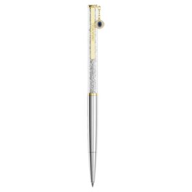 Crystalline ballpoint pen with Evil Eye, gold-colored, mixed metal finish