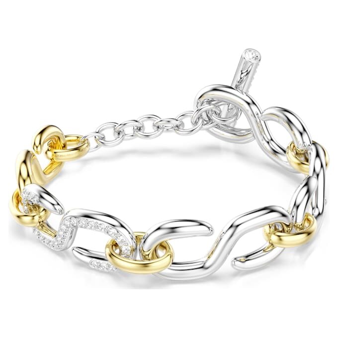 Dextera-armbånd med runde slibninger, T-bar, hvid, blandet metalfinish Dextera-armbånd med runde slibninger, T-bar, hvid, blandet metalfinish
