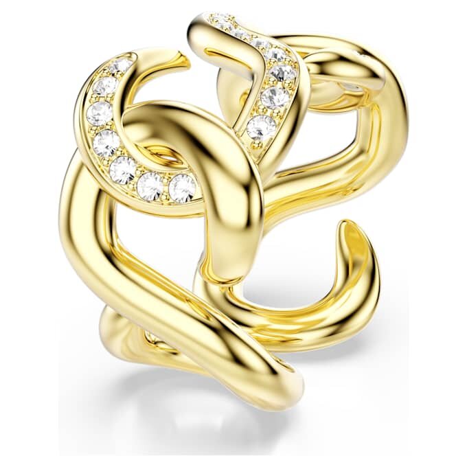 Dextera åben ring med rundslibede krystaller, hvid, forgyldt Dextera åben ring med rundslibede krystaller, hvid, forgyldt