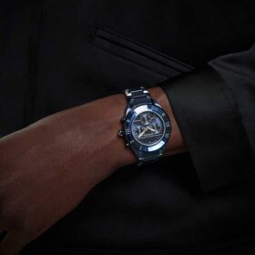Dextera Chrono-ur 39 mm, Swiss Made, metalarmbånd, blå, blå finish