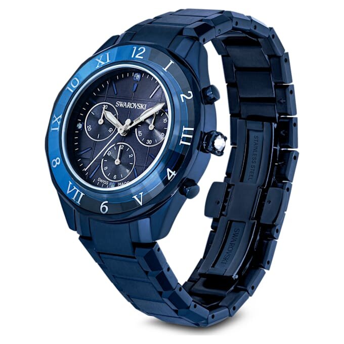 Dextera Chrono-ur 39 mm, Swiss Made, metalarmbånd, blå, blå finish Dextera Chrono-ur 39 mm, Swiss Made, metalarmbånd, blå, blå finish
