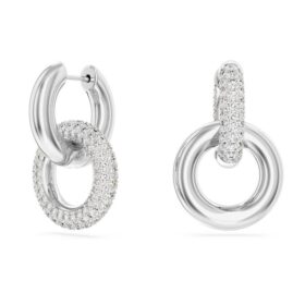 Dextera hoop-øreringe, asymmetrisk design, sammenflettede ringe, hvid, rhodiumbelagt Dextera hoop-øreringe, asymmetrisk design, sammenflettede ringe, hvid, rhodiumbelagt