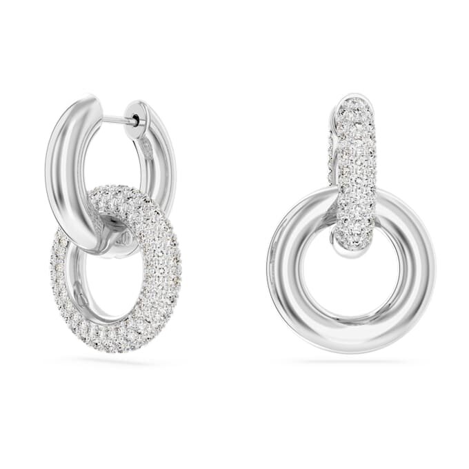 Dextera hoop-øreringe, asymmetrisk design, sammenflettede ringe, hvid, rhodiumbelagt Dextera hoop-øreringe, asymmetrisk design, sammenflettede ringe, hvid, rhodiumbelagt