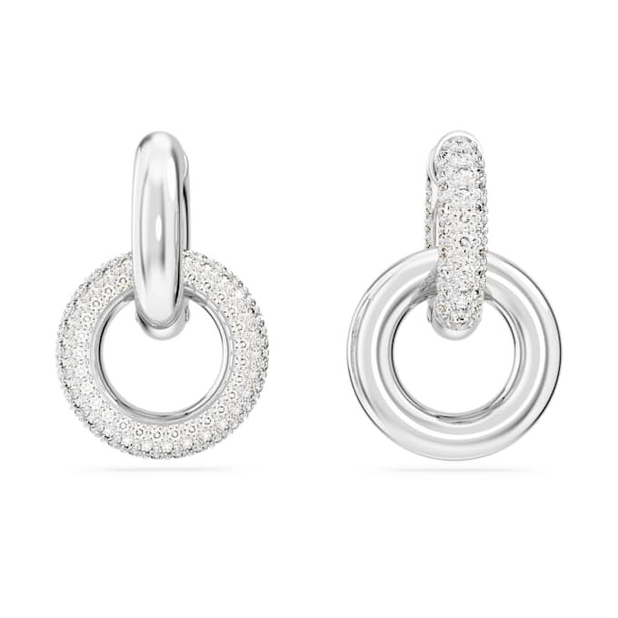 Dextera hoop-øreringe, asymmetrisk design, sammenflettede ringe, hvid, rhodiumbelagt Dextera hoop-øreringe, asymmetrisk design, sammenflettede ringe, hvid, rhodiumbelagt