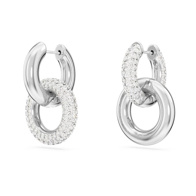 Dextera hoop-øreringe, asymmetrisk design, sammenflettede ringe, hvid, rhodiumbelagt Dextera hoop-øreringe, asymmetrisk design, sammenflettede ringe, hvid, rhodiumbelagt