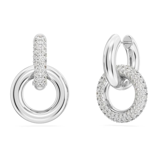 Dextera hoop-øreringe, asymmetrisk design, sammenflettede ringe, hvid, rhodiumbelagt Dextera hoop-øreringe, asymmetrisk design, sammenflettede ringe, hvid, rhodiumbelagt