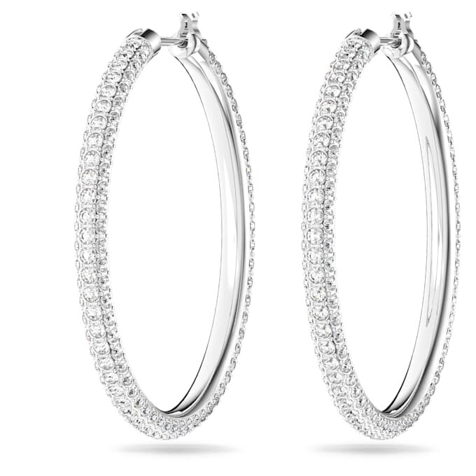 Dextera hoopøreringe med pavé, store, hvide, rhodinerede Dextera hoopøreringe med pavé, store, hvide, rhodinerede