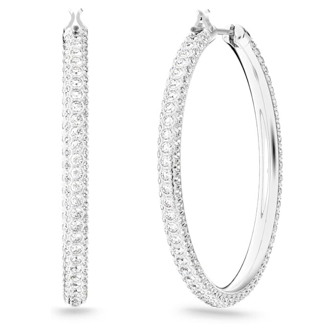 Dextera hoopøreringe med pavé, store, hvide, rhodinerede Dextera hoopøreringe med pavé, store, hvide, rhodinerede
