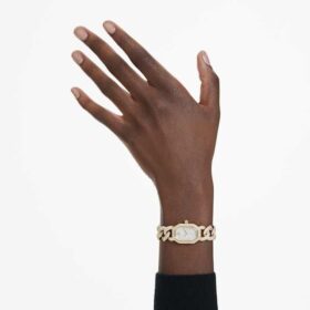 Dextera kædeur, fremstillet i Schweiz, armbånd med krystaller, guldfarvet, guldfarvet finish