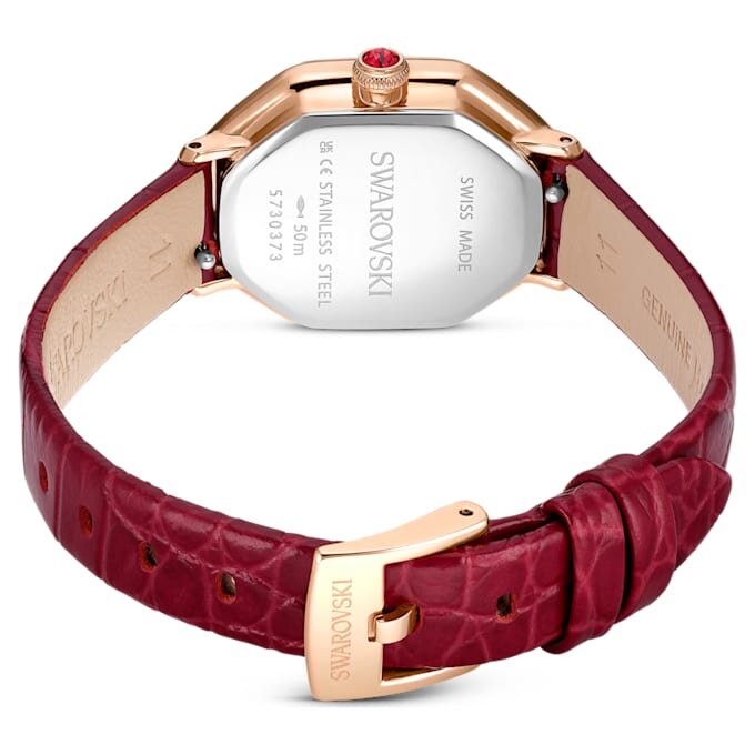 Dextera Octagon-ur, Swiss Made, læderrem, rød, rosaguld-farvet finish Dextera Octagon-ur, Swiss Made, læderrem, rød, rosaguld-farvet finish
