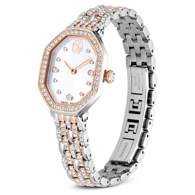 Dextera Octagon-ur, Swiss Made, metalarmbånd, sølvfarvet, rosaguld-farvet finish Dextera Octagon-ur, Swiss Made, metalarmbånd, sølvfarvet, rosaguld-farvet finish