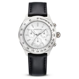 Dextera Tachymeter-ur, Swiss Made, læderrem, sølvfarvet, rustfrit stål