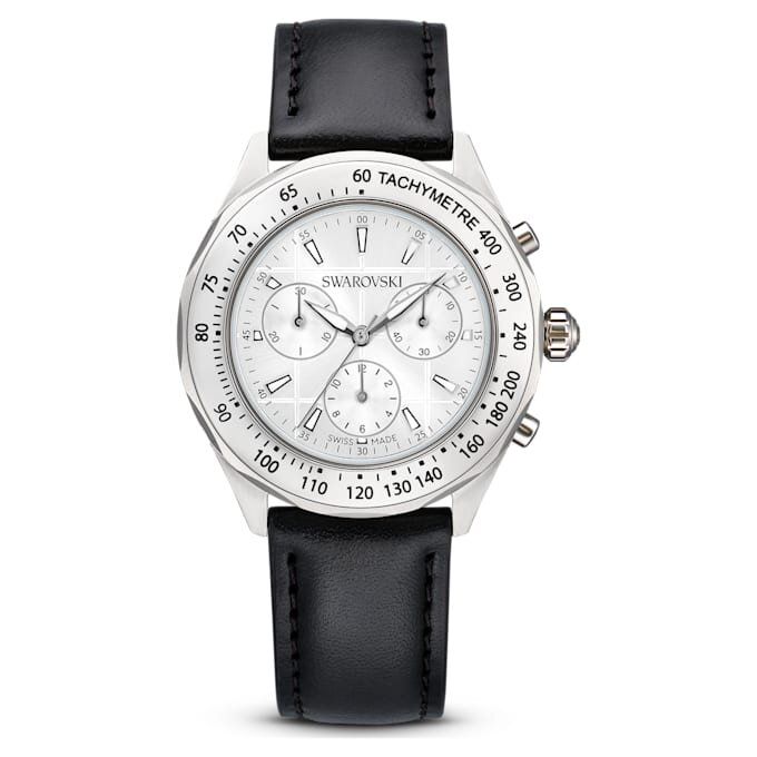 Dextera Tachymeter-ur, Swiss Made, læderrem, sølvfarvet, rustfrit stål Dextera Tachymeter-ur, Swiss Made, læderrem, sølvfarvet, rustfrit stål