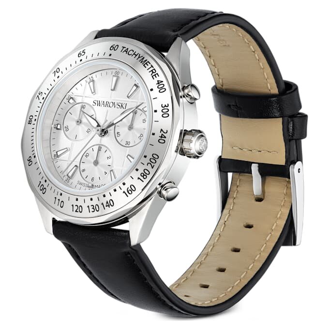 Dextera Tachymeter-ur, Swiss Made, læderrem, sølvfarvet, rustfrit stål Dextera Tachymeter-ur, Swiss Made, læderrem, sølvfarvet, rustfrit stål
