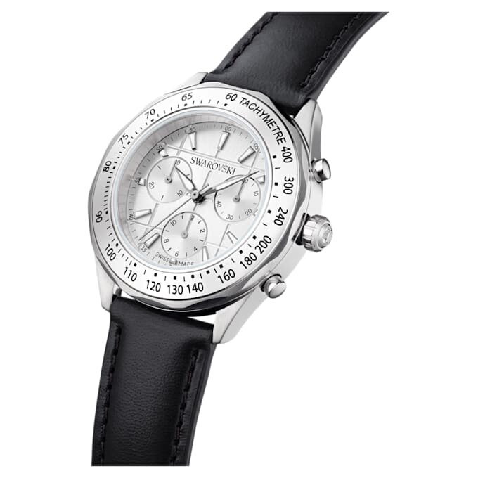 Dextera Tachymeter-ur, Swiss Made, læderrem, sølvfarvet, rustfrit stål Dextera Tachymeter-ur, Swiss Made, læderrem, sølvfarvet, rustfrit stål