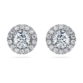 Eternity Halo-øreringe med laboratoriefremstillede diamanter, 2 ct i alt, runde, 14K hvidguld