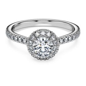 Eternity Halo solitaire-ring med laboratoriedyrkede diamanter, 0,8 ct i alt, rund form, 14K hvidguld