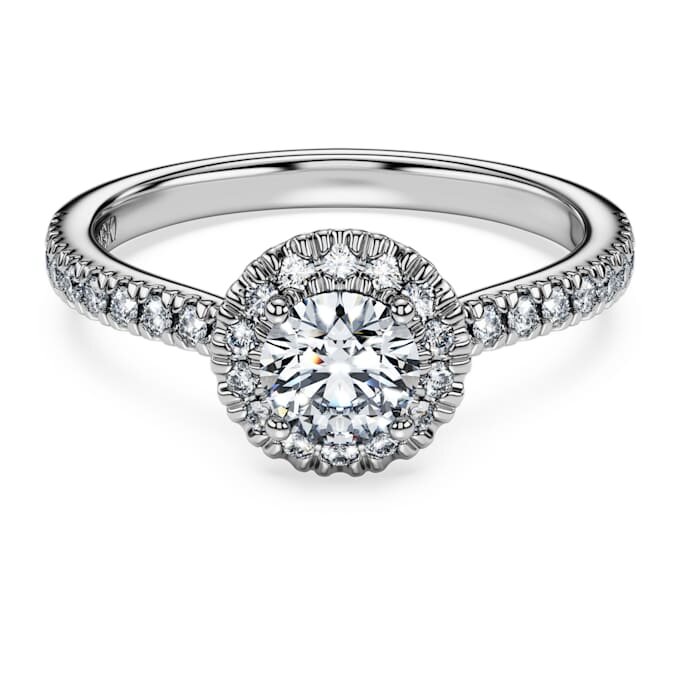 Eternity Halo solitaire-ring med laboratoriedyrkede diamanter, 0,8 ct i alt, rund form, 14K hvidguld Eternity Halo solitaire-ring med laboratoriedyrkede diamanter, 0,8 ct i alt, rund form, 14K hvidguld